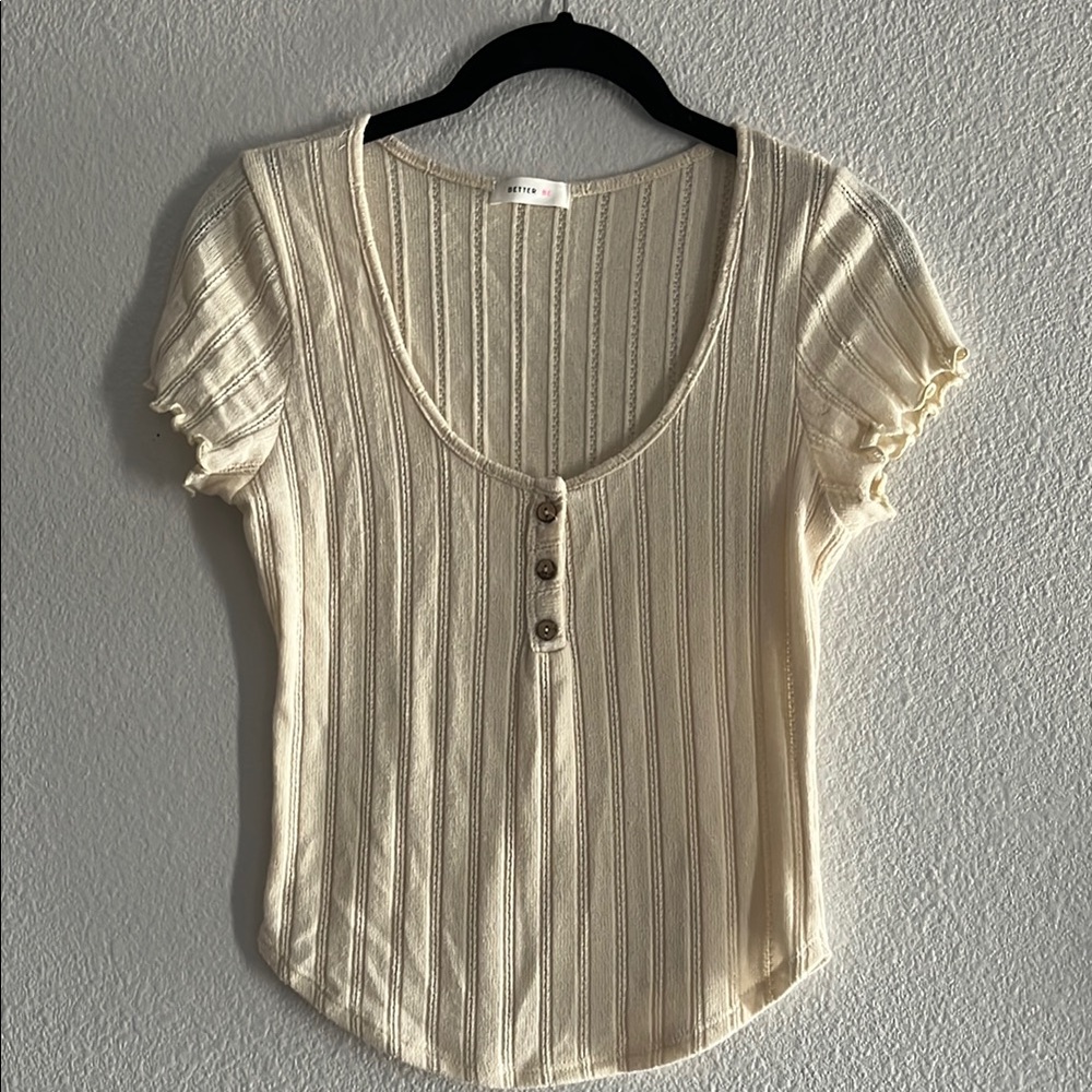 Better Be Cream Ribbed Buttoned Blouse